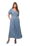 Ulla Popken Femme Grandes Tailles Robe midi, Imitation Jean, col Rond, Manches Courtes Bouffantes, Tencel Bleu Clair 48 812177703-46