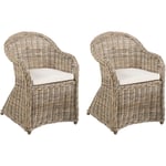 Lot de 2 Chaises de Jardin en Rotin Naturel Intérieur Extérieur Coussins Beige Clair Susua II