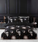 Rapport Home Tarot Microfibre Double Duvet Cover Set, Skulls and Stellar Bedding Set,Black