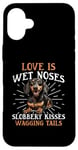 Coque pour iPhone 16 Plus Teckel blaireau wiener saucisse chien Love is wet nezes