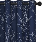 Deconovo Thermal Curtains Eyelet, Door Curtains 84 Inch Drop Curtains, Silver Tree Branches Printed Curtains for Bedroom, Navy Blue, 52 x 84 Inch (W x L), 2 Panels