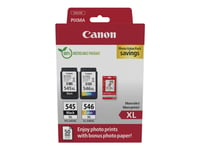 Canon Pg-545Xl/Cl-546Xl Photo Paper Value Pack - 2-Pack - Lång Livslängd - Svart, Färg (Cyan, Magenta, Gul) - Original - Hängande Låda - Bläckpatron/Papperssats - För Pixma Tr4551, Tr4650, Tr4651, Ts3350, Ts3351, Ts3352, Ts3355, Ts3450, Ts3451, Ts34