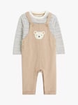 John Lewis Baby Striped Jersey & Bear Dungarees Set, Brown