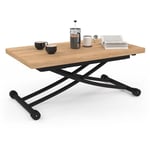 Table basse relevable en table à manger rectangulaire urbana bois et noir design industriel