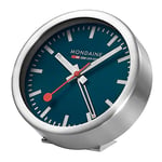 Mondaine Mini Horloge Murale et réveil avec boîtier en Aluminium argenté - Couleur du Cadran : Bleu mer Profonde - Diamètre : 12,5 cm - A997MCAL46SBV
