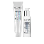 REDKEN - Routine Réparatrice - Soin Sans Rinçage + Sérum - Renforce & Protège La Couleur - Sans Sulfates - Acide Citrique - Cheveux Abîmés - Acidic Bonding Concentrate