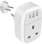 32W EU Plug Adapter, UK to EU Travel Charger, 20W USB C Fast Charging, Compact