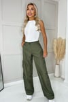 AX Paris Womens Khaki Wide Leg Cargo Pants - Size 8 UK