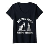 Womens Digging Deep Rising Strong Heartbeat EKG Pulse Oil Rig V-Neck T-Shirt