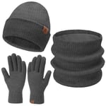 Femmes Hiver Chaud Bonnet Echarpe Thermique Gants Tactiles Ensemble Tricot Slouchy Cache-Cou Cadeau Femme