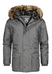 Geographical Norway Abiosaure Men Distribrands - Veste Chaude Homme Impermeable - Manteau Epais Capuche Fourrure Outdoor - Blouson Coupe Vent Hiver Doublure Exterieur (Gris Fonce L)