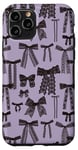 Coque pour iPhone 11 Pro Nœuds noirs vintage, dentelle noire, dentelle esthétique sur mauve