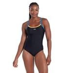 Zoggs Womens Cannon Strike Back One Piece Swimsuit, Black/Orange/Light Blue, 10 UK