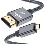 Câble Micro Hdmi Vers Hdmi 2M, 4K 60Hz Cordon Micro Hdmi Type D Mâle Compatible Pour Raspberry Pi 4 4B,Gopro Black Hero 7 6 5 4,Sony Camera A6000 A6300,Nikon B500,Lenovo Yoga 3 Pro[CAB133414]