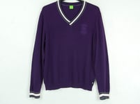 Hugo Boss purple plum v-neck knitted knitwear jumper cardigan pullover top XXL