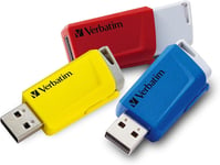 Clé Usb Store 'N' Click 3X I Usb 3.2 Gen 1 16Go I Clé Usb Avec Un Système De Poussoir I Usb-3 I Stockage Externe Pour Ordinateur Portable Et Plus I Jusqu'À 5 Gbit/S I Rouge Bleu Jaune