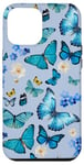 iPhone 13 Pro Max Blue Butterflies on Periwinkle Blue with Vintage Flowers Case