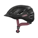 ABUS Casque de ville Urban-I 3.0 - Casque de vélo avec feu arrière, visière et fermeture magnétique - pour hommes et femmes - Noir avec motif à fleurs, taille L