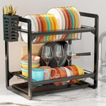 Stainless  Steel  2  Tier  Dish  Drainer  Rack  with  Drip  Tray ,  Utensils  Ho