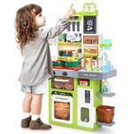 CUTE STONE Ensemble de Jeu de Cuisine pour Enfants, évier à Eau, cuisinière avec Vapeur, lumière et Son, Accessoires de Cuisine Jouets avec Nourriture Jouet, Cadeau garçons Filles Tout-Petits (Vert)