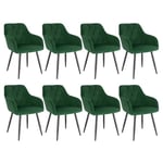 WOLTU Chaises Salle à Manger Lot de 8, Fauteuil Salon, Chaise Scandinave, Chaise de Cuisine en Velours, Assis Rembourré avec Accoudoirs et Dossier, Pieds en Métal, Vert Foncé, BH352dgn-8