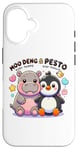 Coque pour iPhone 16 Moo Deng Et Le Bébé Hippopotame Au Pesto Bébé Pingouin