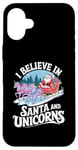 iPhone 16 Plus I believe in Santa and unicorns funny Santa xmas pajamas Case