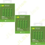 12 x AAA GP Rechargeable 650 mAh NI-MH Batteries phone 3 packs of 4 650mah