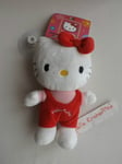 PELUCHE HELLO KITTY SALOPETTE ROUGE  16 CM NEUVE AVEC VENTOUSE JEMINI