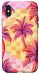 Coque pour iPhone X/XS Rose Art Déco Plage à Carreaux Coucher De Soleil Océan Whimsical Palm