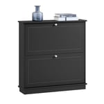 SoBuy Meuble de Rangement à Chaussures, Armoire à Chaussures, Commode à Chaussures avec 2 abattants, Meuble d'entrée, Coffre Rangement pour Chaussures – Gris, 76x18x79cm, FSR99-SCH