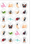 24 PreCut Cute Bugs & Insects Edible Wafer Paper Cake Toppers - Children Kids