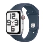 Apple Watch SE GPS + Cellular 44 mm sølv aluminium urkasse med Stormblå sportsrem - S/M