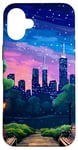 iPhone 16 Plus New York Evening Stars Retro 80s Pixel Art Case