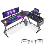 ODK Bureau Gaming avec Support pour Moniteur, Bureau d'angle Gaming en L pour Gamer Noir Carbone 167 x 120cm