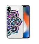 Coque Iphone X Mandala fluo rose violet doodling transparente