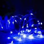 Guirlande Lumineuse led Bleu, à Piles, 50 Micro Lumières led pour Mariage, Fête, Noël, Maison, Intérieur Extérieur, Fil de Cuivre, Minuterie on off,