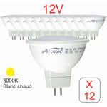 Lot de 12 ampoules LED GU5.3 (MR16) 12V 5W - 120° - 400Lm 3000K - garantie 2 ans