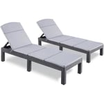 Lot De 2 Bain De Soleil - Chaise Longue Jardin Exterieur - Résine Imitation Rotin Tressé - Dossier Réglable (Avec Coussin)