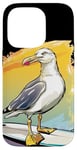 Coque pour iPhone 14 Pro Vague colorée amusante avec mouette de surf pour les fans de planches de surf