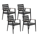 Lot de 4 Chaises de Jardin Noires en Aluminium et Polyester Meubles Extérieur T