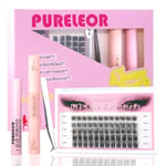 Lash Clusters Extensions Kit 60 PCS Lash Bond and Seal with Lash Applicator Cluster Remover Kit DIY Volume Wispy Soft False Eyeashes 8-16MM