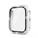 Bling Glass+Cover för Apple Watch-fodral 45mm 41mm 40mm 44mm 42mm 38mm Diamantstötfångare+Skärmskydd iwatch serie 7 9 8 5 6 SE A White silver 40mm Series 654 SE