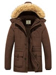 WenVen Homme Parka Hiver à Capuche Détachable Manteau Hiver Casual Parka Epaisse Chaude Slim Fit Veste en Coton Manteau Longue Militaire Marron XL