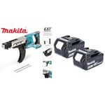 Makita DFR550Z 18V Li-Ion LXT Auto-Feed Screwdriver & Genuine BL1850B 18V 5.0Ah Battery Twin Pack for Makita DJR183Z, DJR185Z, DJV180Z, DJV181Z, DSS610Z, DSS611Z, DTD152Z, DTD154Z, DTM50Z, DTM51Z