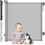 DIKOTS Dual Lock Grey Retractable Stair Gates for baby & Pet - Extends to... 