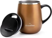 GRANDTIES Tasse à café isotherme avec poignée – Couvercle coulissant pour protection contre les éclaboussures 460 ml – Tasse isotherme avec double paroi sous vide en acier inoxydable pour garder les