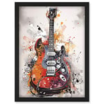 Artery8 Electric Mandolin Guitar Instrument Modern Watercolour Illustration Artwork Framed Wall Art Print A4