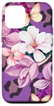 Coque pour iPhone 13 Pro Purple Leopard Flower Rose Butterfly Pink Floral Leopard