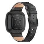 Tuocal Cuir Véritable Bracelet Compatible avec Fitbit Versa 3 / Fitbit Sense Homme Femme, Premium Cuir Véritable Bracelet Compatible avec Fitbit versa 3, Noir（Boucle noire）